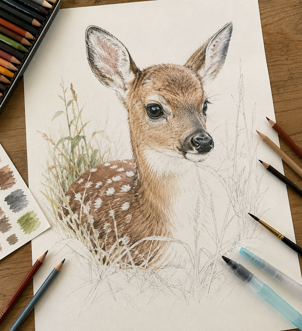 Watercolor Pencil - Fawn Study