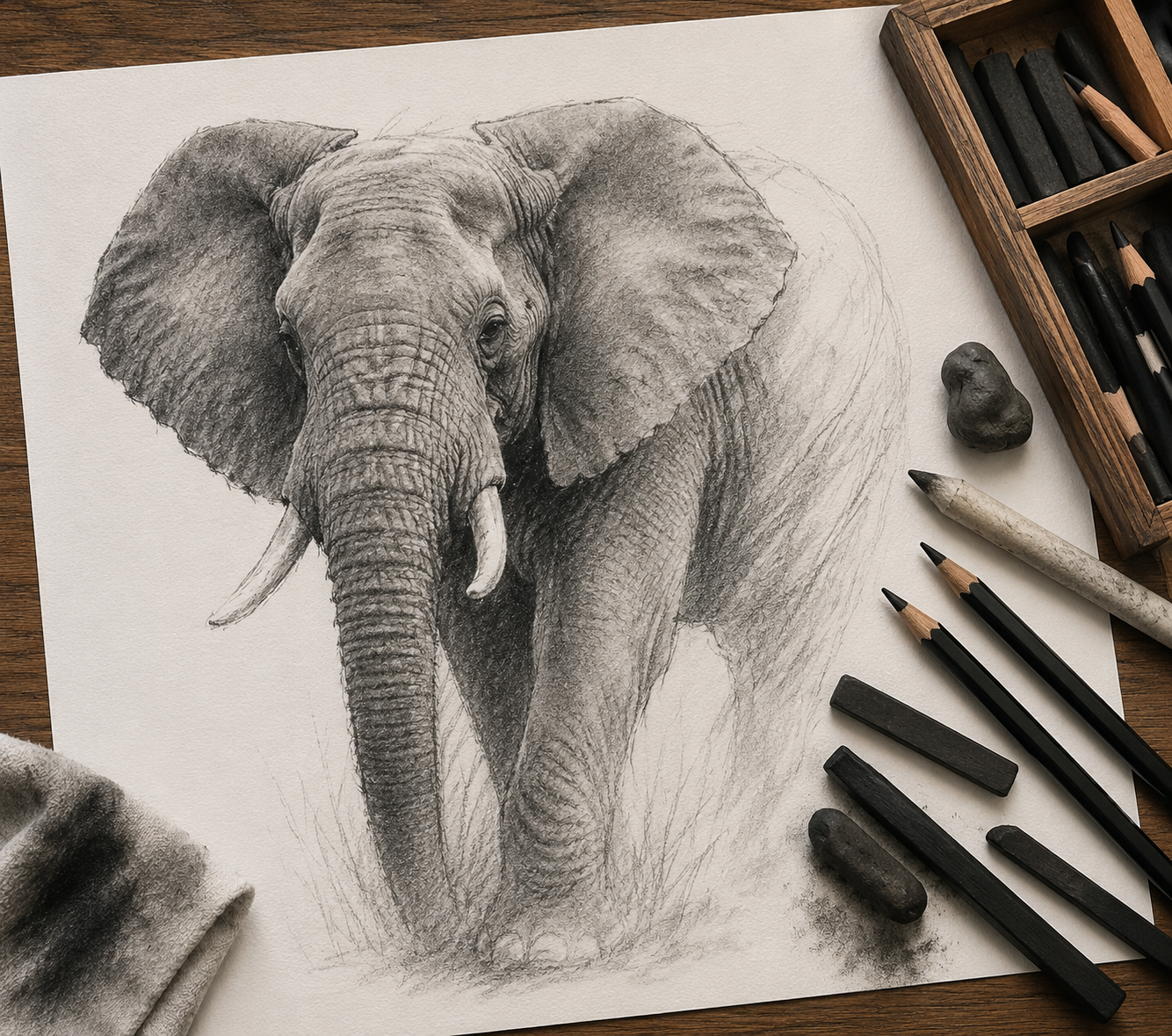 Elephant Study - Charcoal