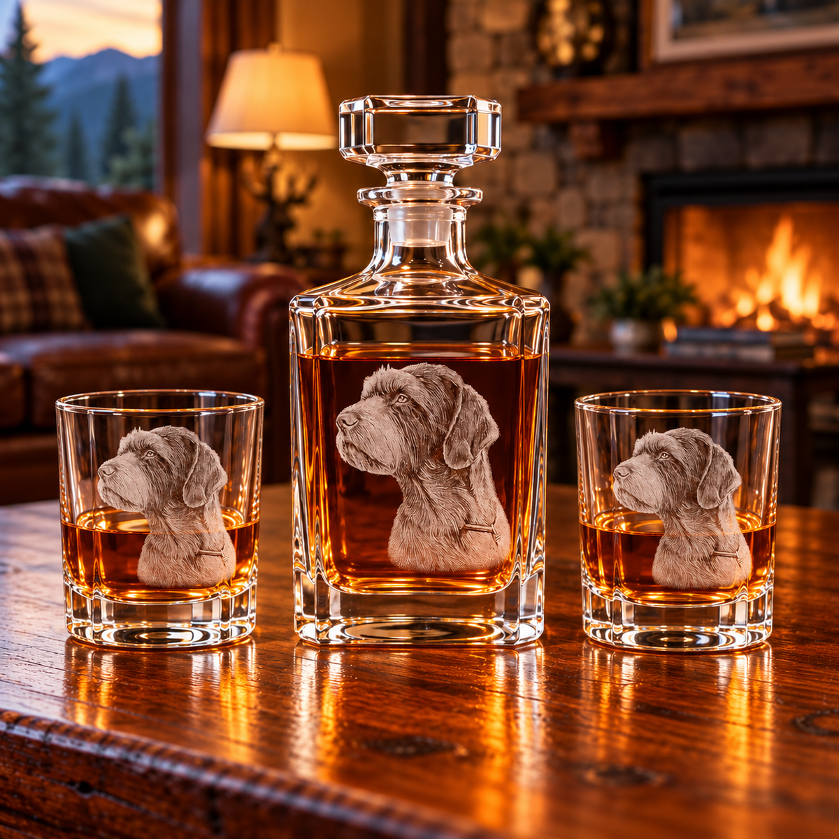 Decanter + 2 Glasses | Wirehaired Dog
