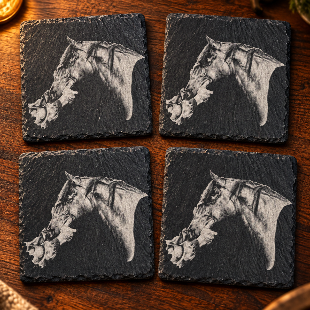 A Horse’s Trust four engraved black slate coasters