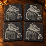 Octopus Treasure four engraved black slate coasters
