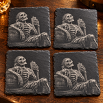 Pirate at Rest four engraved black slate coasters
