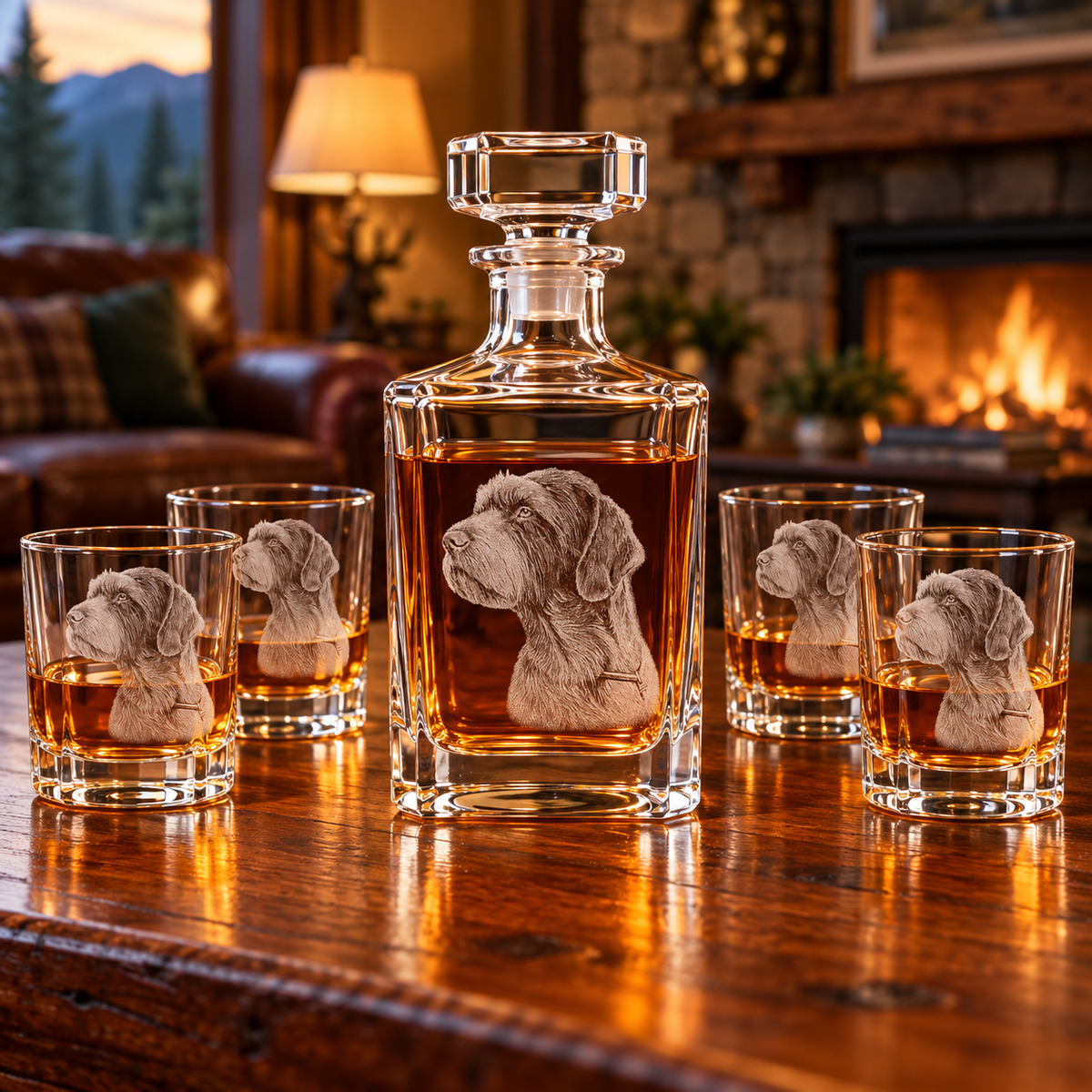Decanter + 4 Glasses | Wirehaired Dog